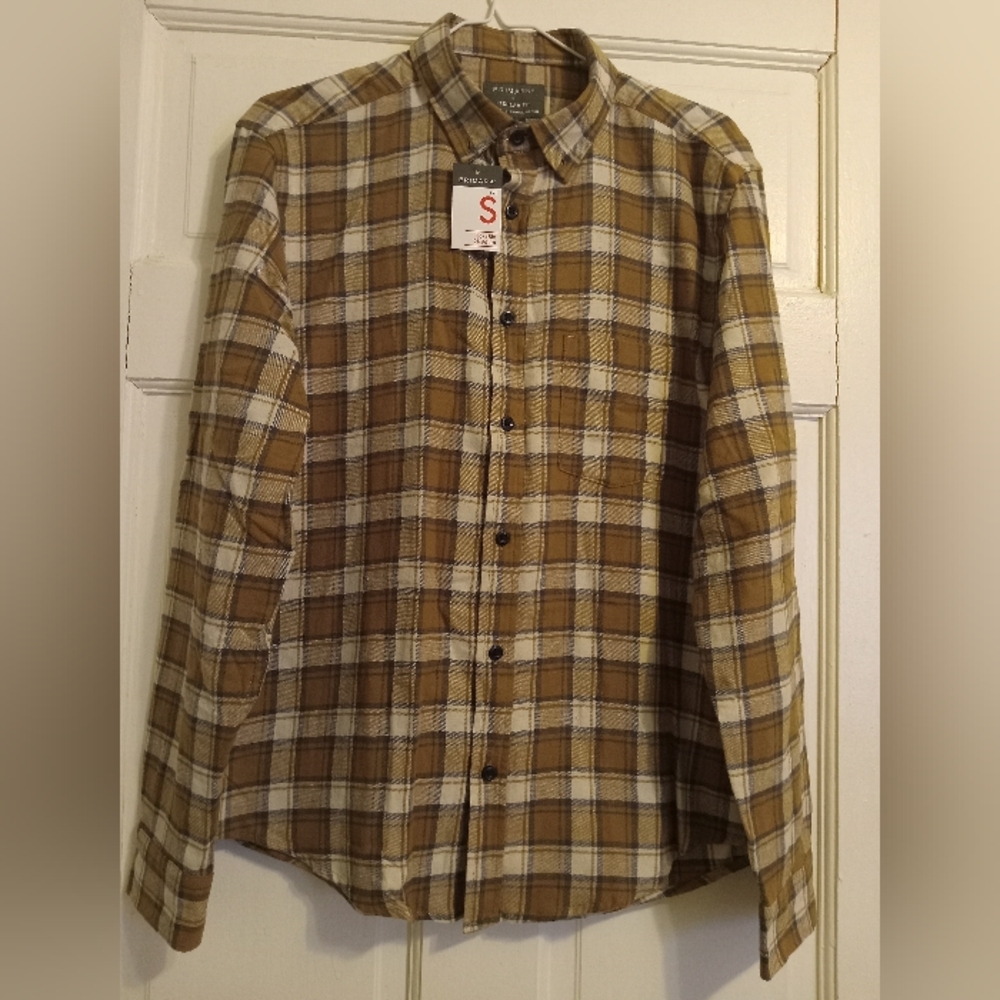 Primark Regular Fit Plaid Flannel Button Down Shirt Long Sleeve Men Size S